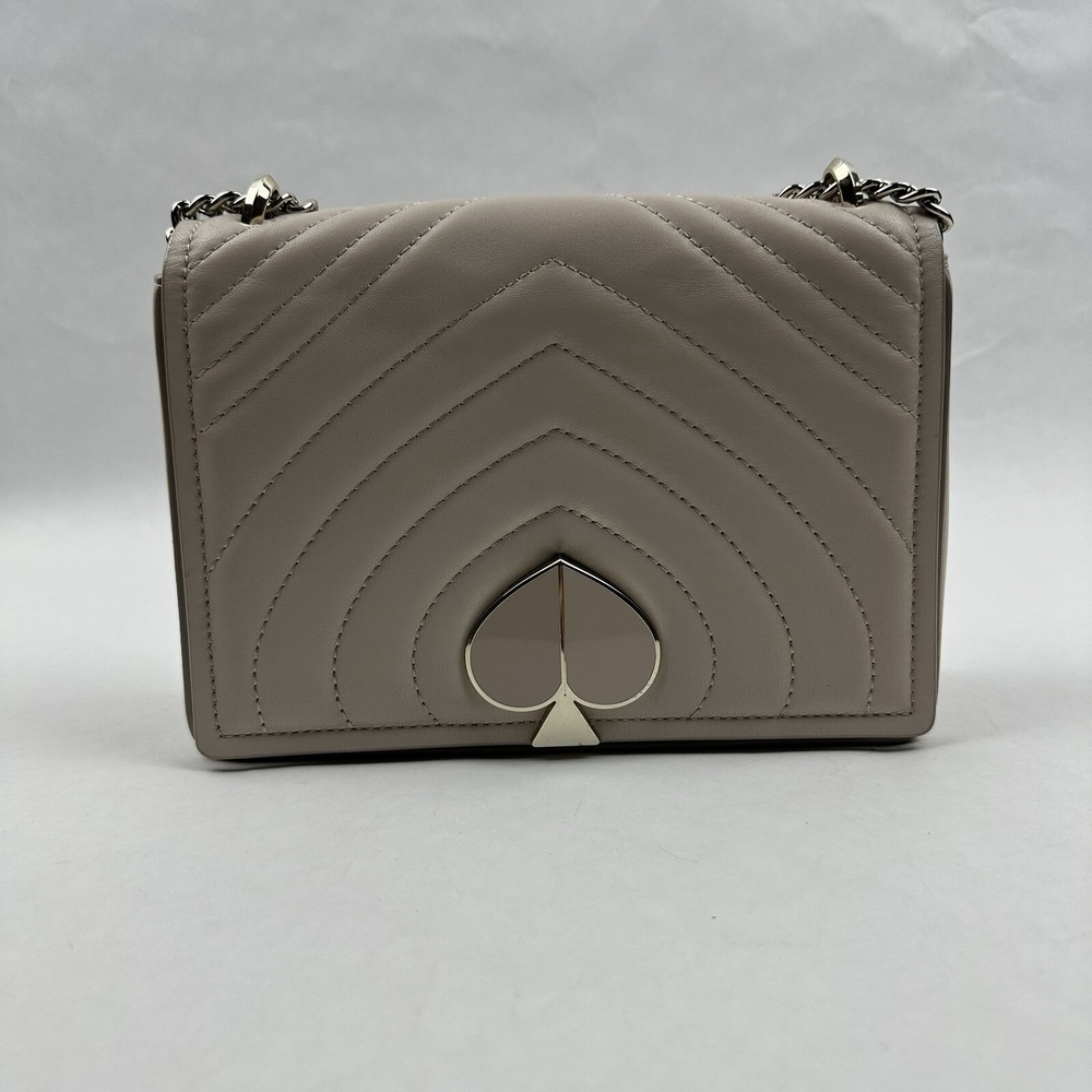 Kate Spade Natalia Flap Shoulder Bag Taupe Quilted Leather PXRU9411